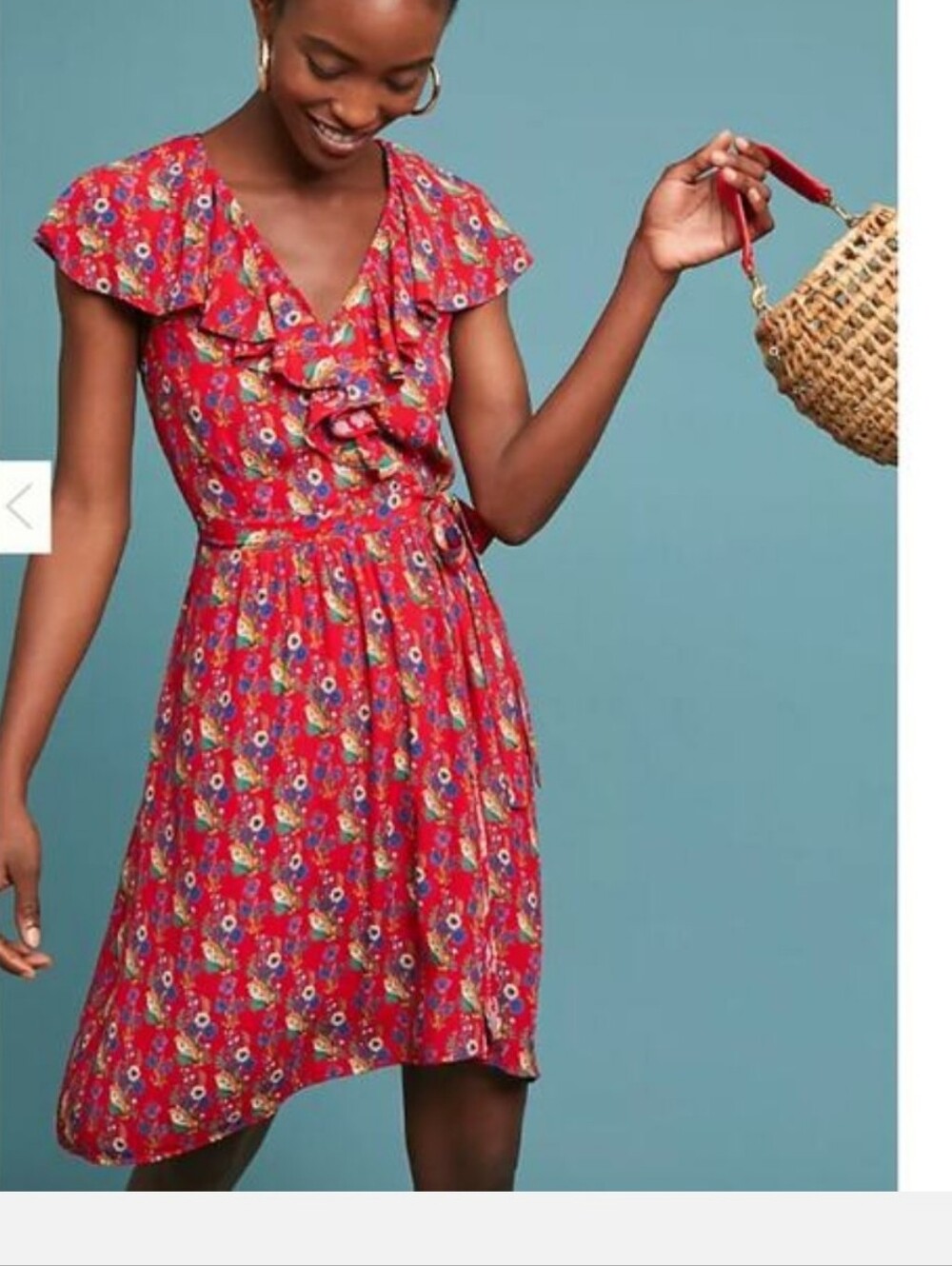 Maeve by Anthropology Rosalia Women Red Ruffle Wrap Dress Size 4P